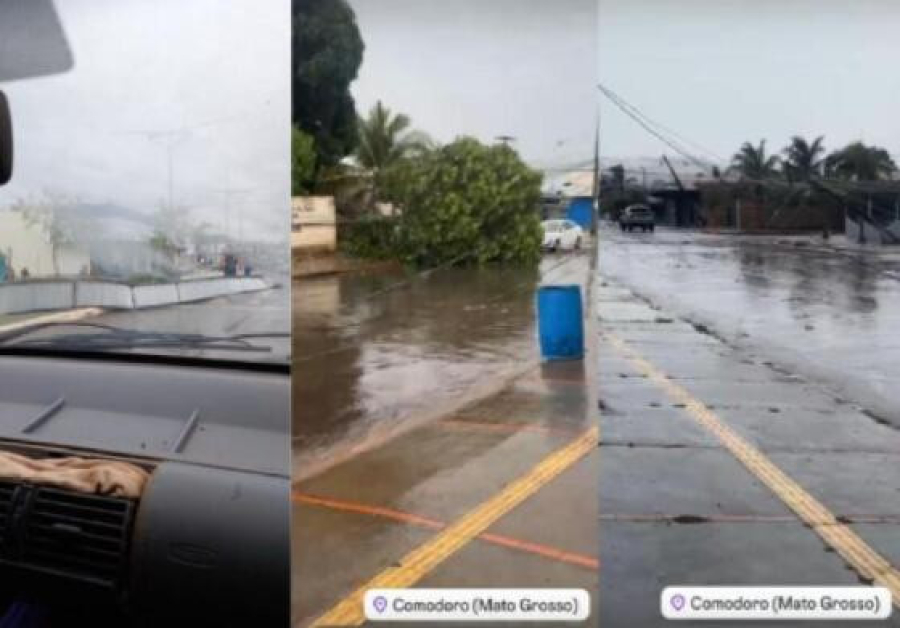 Tempestade atinge cidade de MT e arranca telhado de posto de combustível